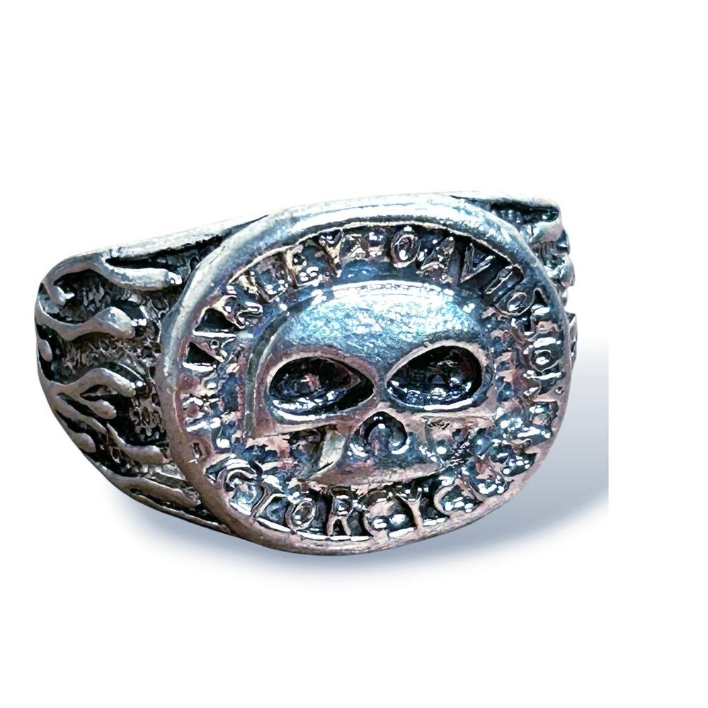 Harley Davidson Flamed Skull Willie G Stainless Steel Mens Ring Size 11